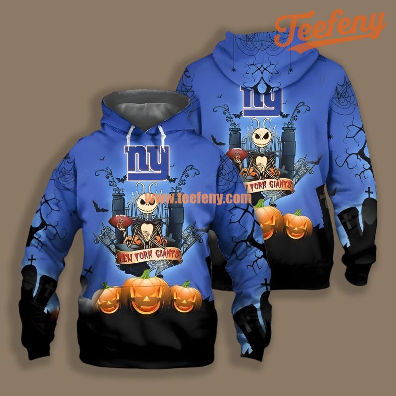 New York Giants Jack Skellington Pumpkin Halloween Youth 3D Hoodie