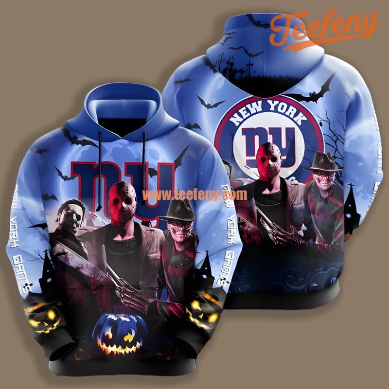 New York Giants Michael Myers Freddy Krueger Blue For Men 3D Hoodie
