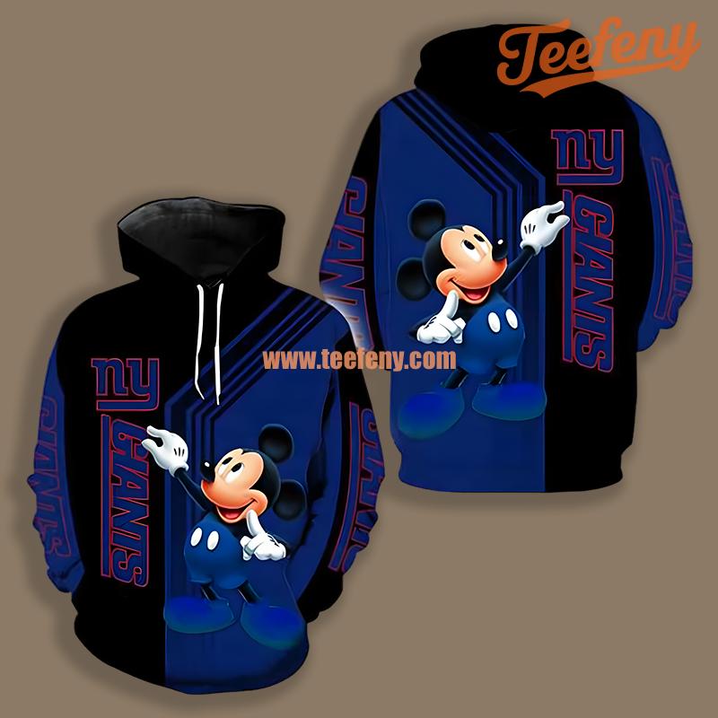 New York Giants Mickey Mouse Black Blue Youth 3D Hoodie