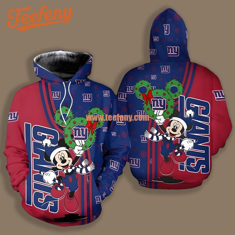 New York Giants Mickey Mouse Christmas Blue Red Pullover 3D Hoodie