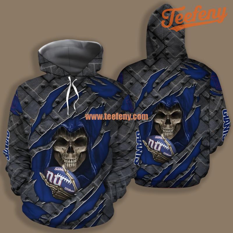 New York Giants Skull Cracked Grey Blue Printing 3D Hoodie