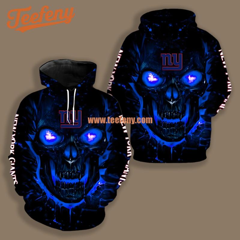 New York Giants Skull Fire Black Blue Unisex 3D Hoodie