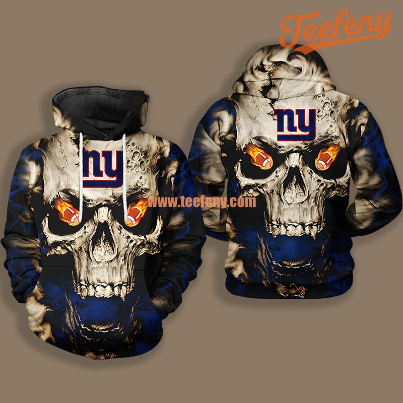 New York Giants Skull Grey Blue Design 3D Hoodie