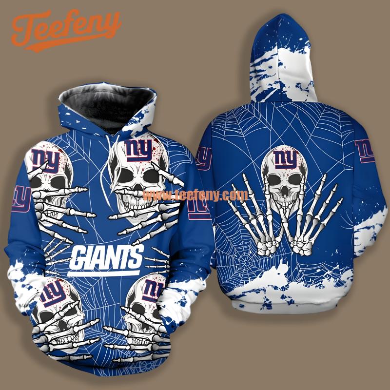 New York Giants Skull Halloween White Blue Boys 3D Hoodie