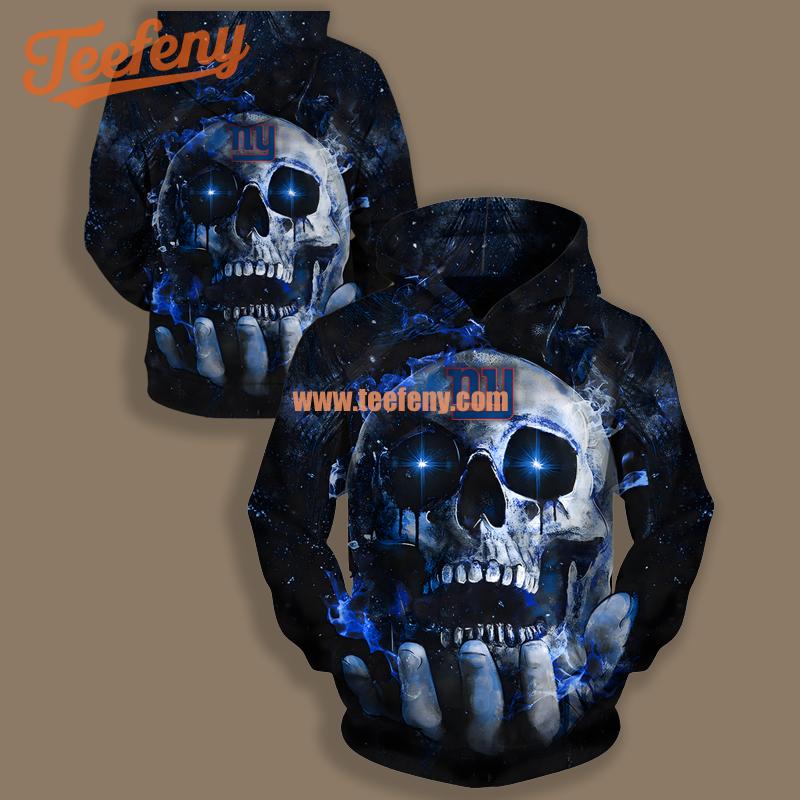 New York Giants Skull On Hand Black Blue Cool 3D Hoodie