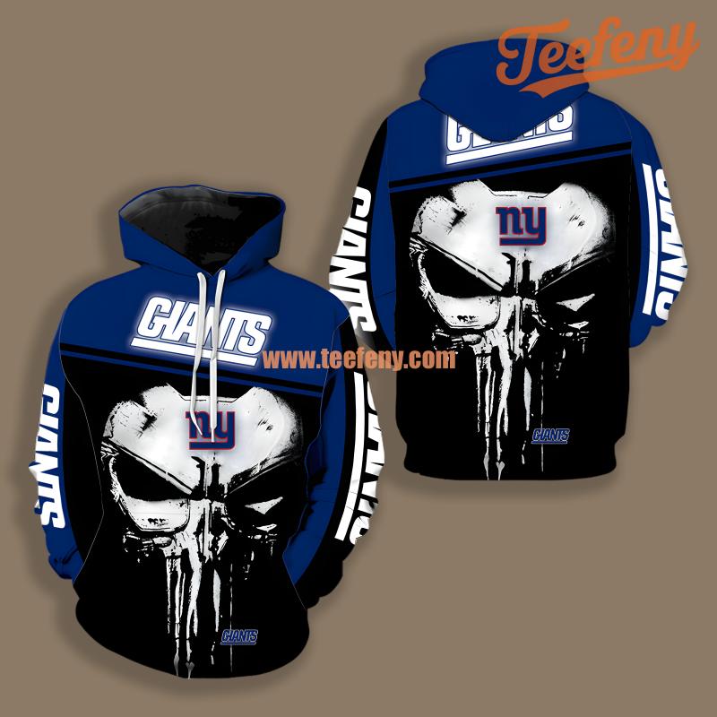 New York Giants Skull Punisher Black Blue Graphic 3D Hoodie