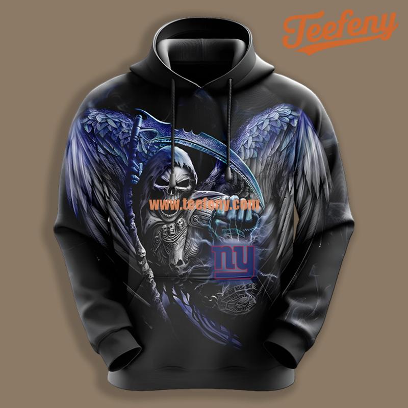 New York Giants Skull Spread Wings Black Blue Youth 3D Hoodie