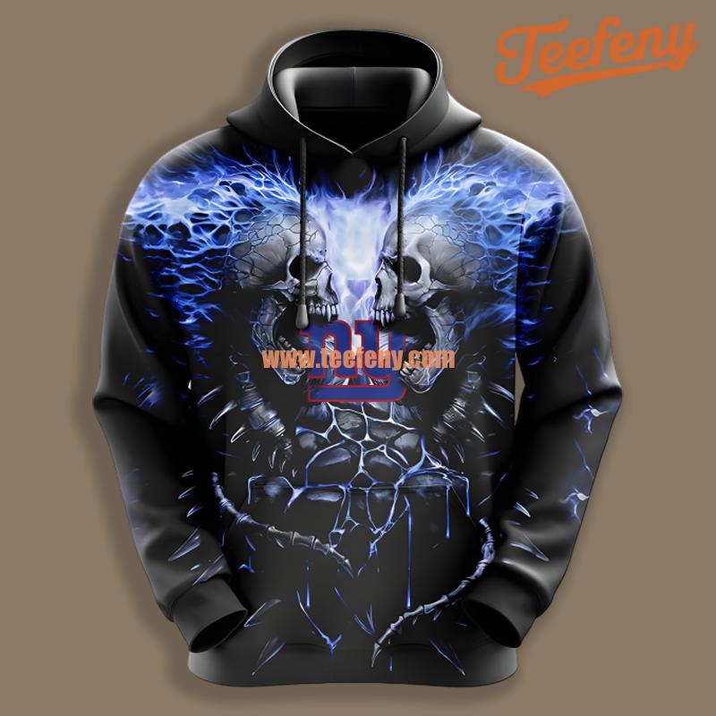 New York Giants Skull Unleash Black Blue Print 3D Hoodie