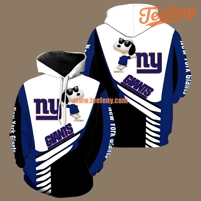 New York Giants Snoopy White Blue Zipper 3D Hoodie