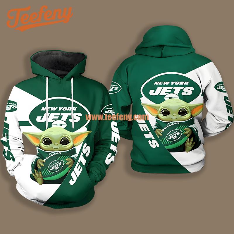 New York Jets Baby Yoda Star Wars Green White For Men 3D Hoodie