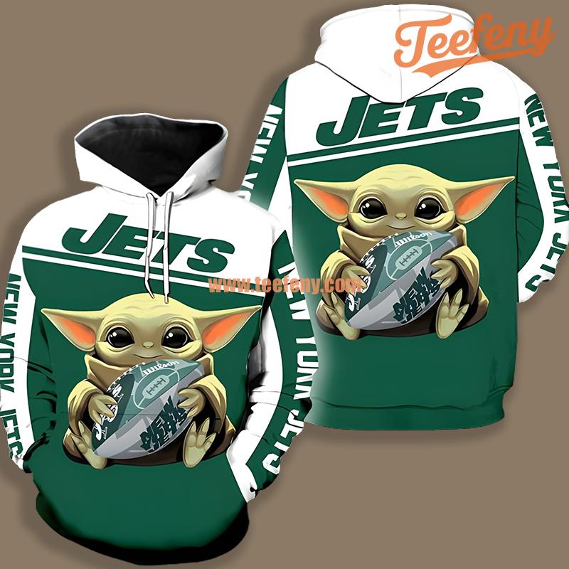 New York Jets Baby Yoda White Green Mens 3D Hoodie