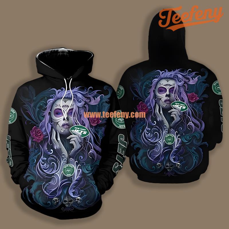 New York Jets Day Of The Dead Black Pullover 3D Hoodie