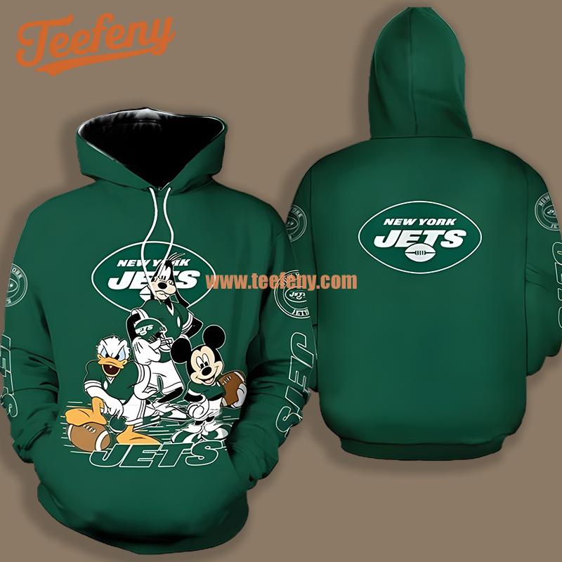 New York Jets Donald Duck Goofy Mickey Green Jacket 3D Hoodie