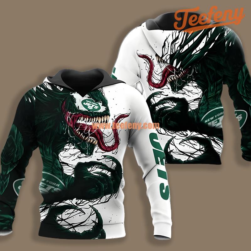 New York Jets Dragon Venom White Green Design 3D Hoodie