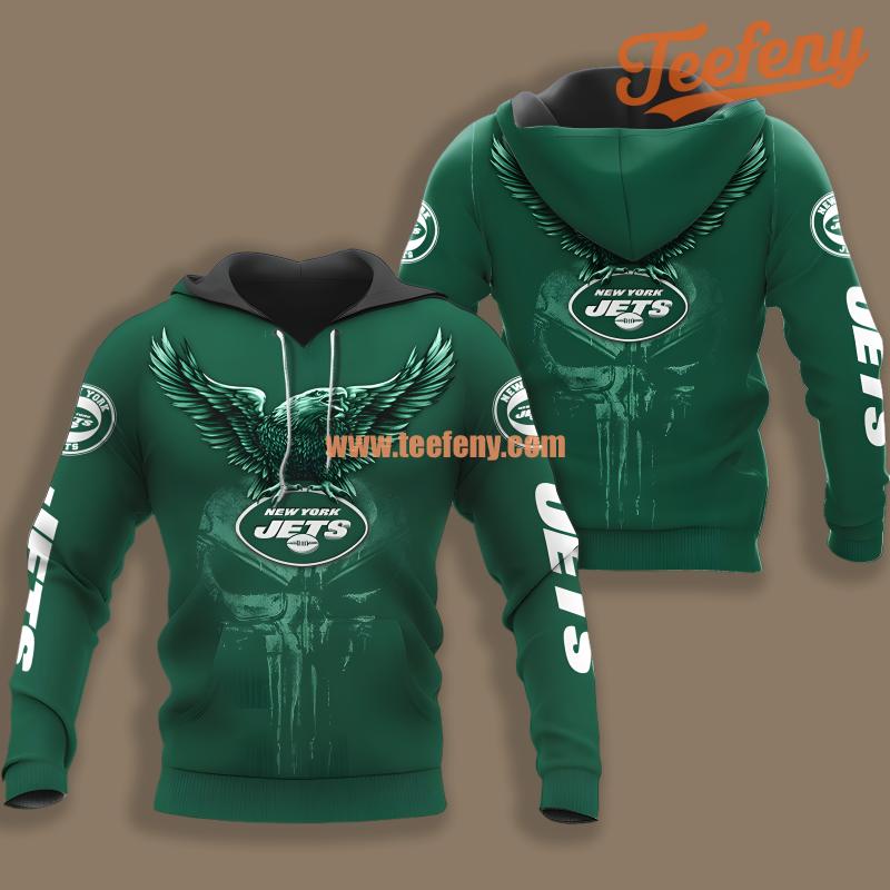 New York Jets Eagle Skull Green Printed 3D Hoodie