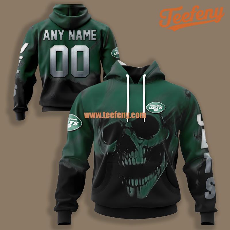 New York Jets Halloween Skull Black Green 3D Printed Hoodie
