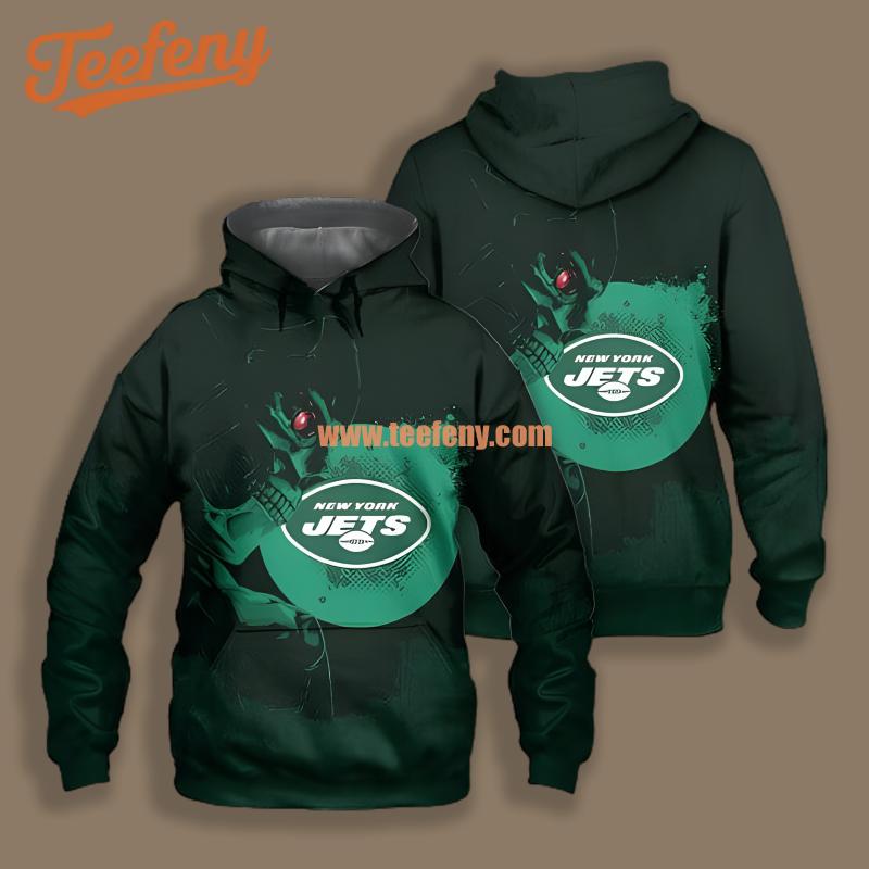 New York Jets Halloween Skull Style Green 3D Hoodie For Men
