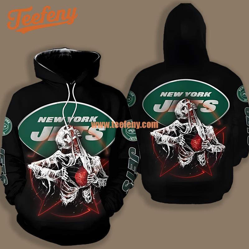 New York Jets Halloween Skull Style Green 3D Hoodie For Men