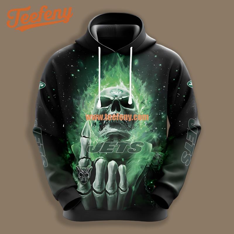 New York Jets Hot Skull Black Green Print 3D Hoodie