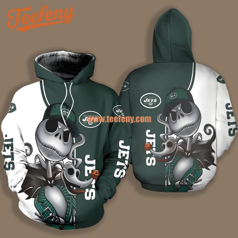 New York Jets Jack Skellington Zero Halloween Green White Art 3D Hoodie