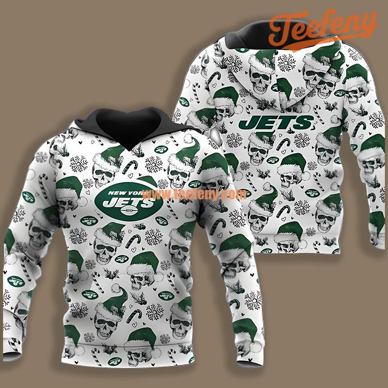 New York Jets Merry Christmas Santa Skull White Green Realistic 3D Hoodie