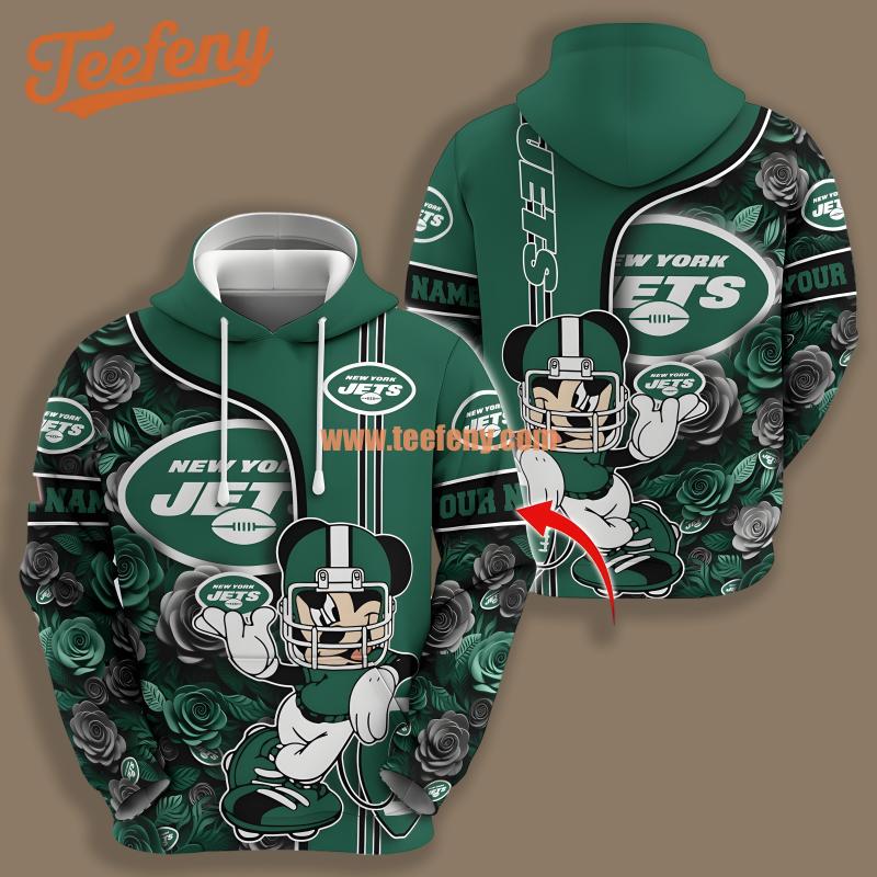 New York Jets Mickey Mouse Flower Personalized Green Printed 3D Hoodie