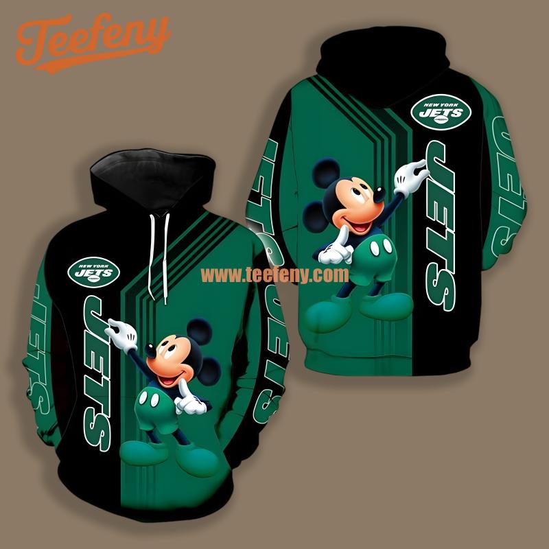 New York Jets Mickey Mouse Green Black Youth 3D Hoodie