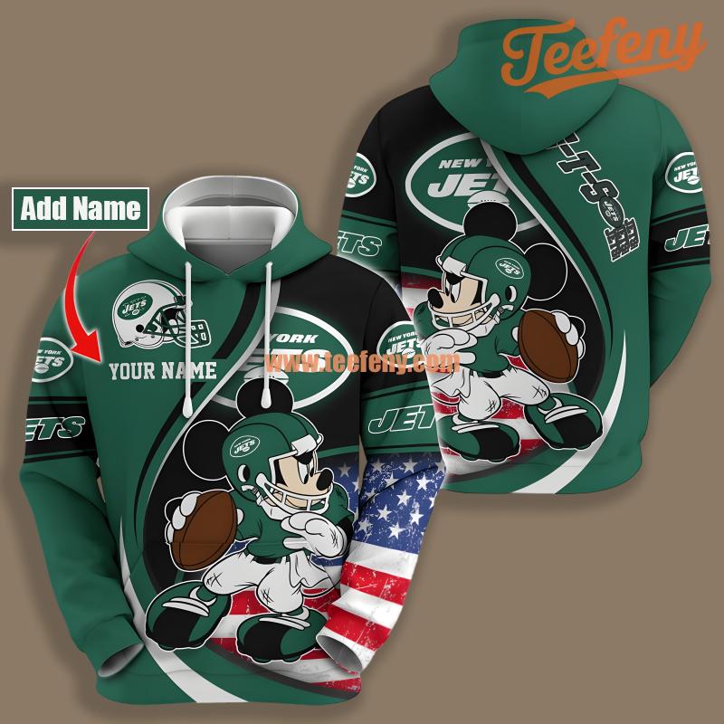 New York Jets Mickey Mouse Green White 3D Hoodie For Men