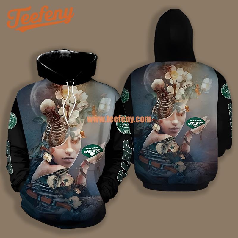 New York Jets Skeleton Black Illusion 3D Hoodie