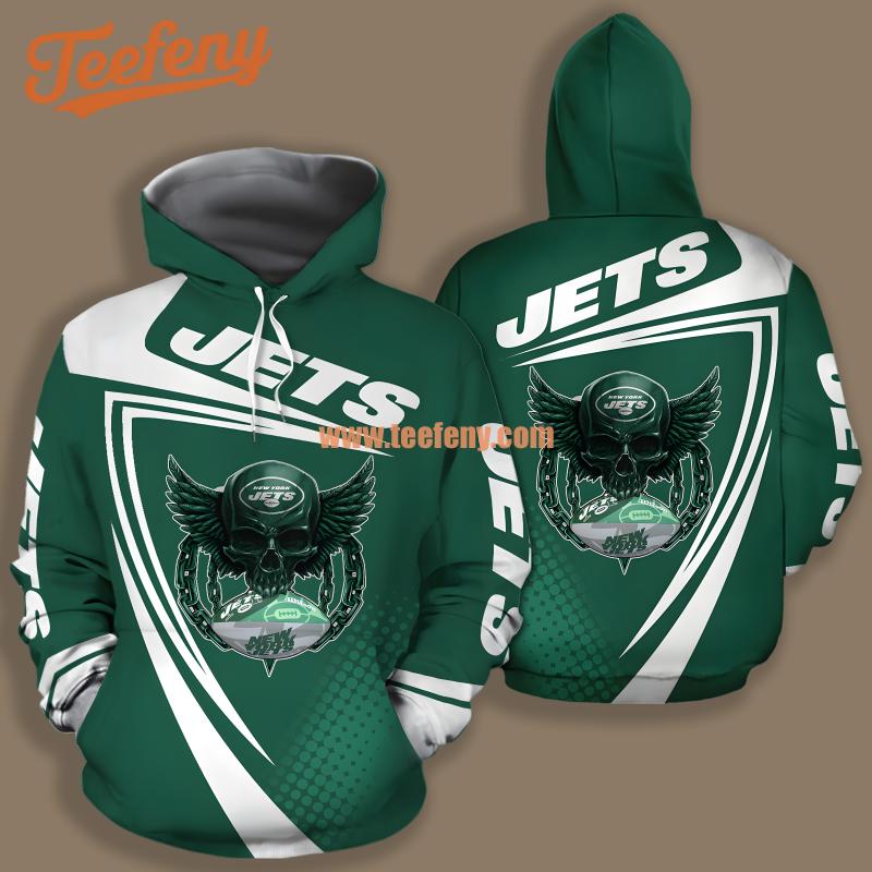 New York Jets Skull Design Green White 3D Hoodie For Men