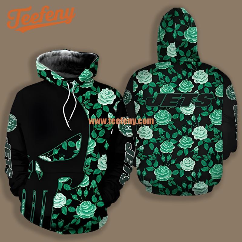 New York Jets Skull Unleash Black Green Printed 3D Hoodie