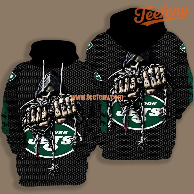 New York Jets Skull Game Over Green Black Pullover 3D Hoodie