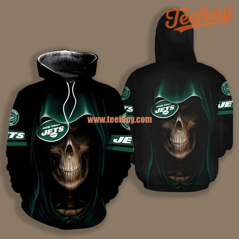 New York Jets Skull Halloween Green Grey Unisex 3D Hoodie