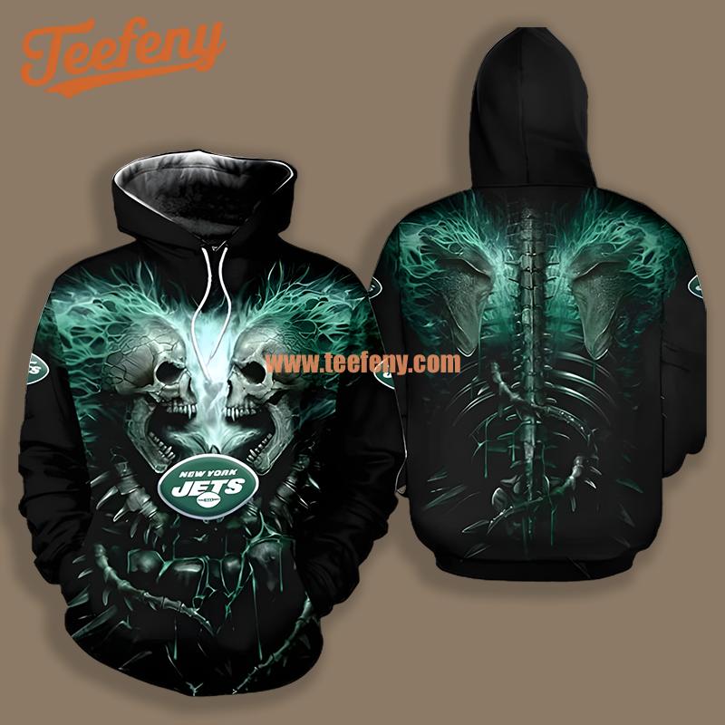New York Jets Skull Halloween Art White Green 3D Design Hoodie