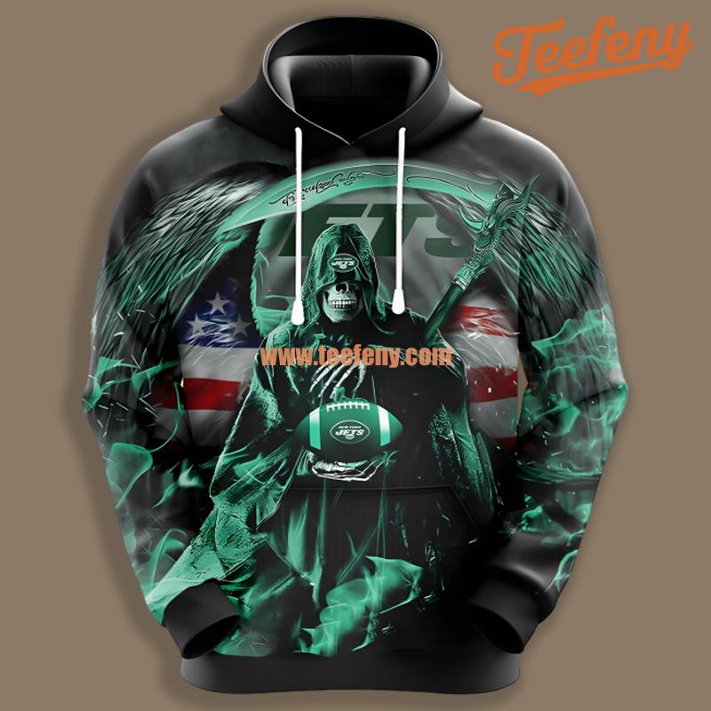 New York Jets Skull Uprising Green Black Mens 3D Hoodie