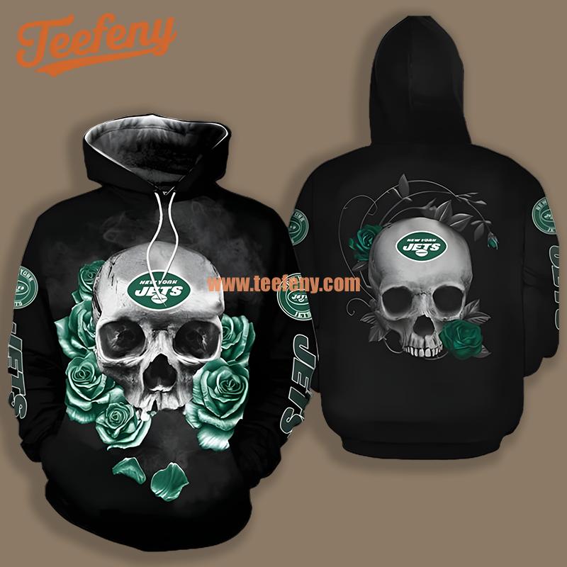 New York Jets Skull With Roses Green Black 3D Horror Hoodie