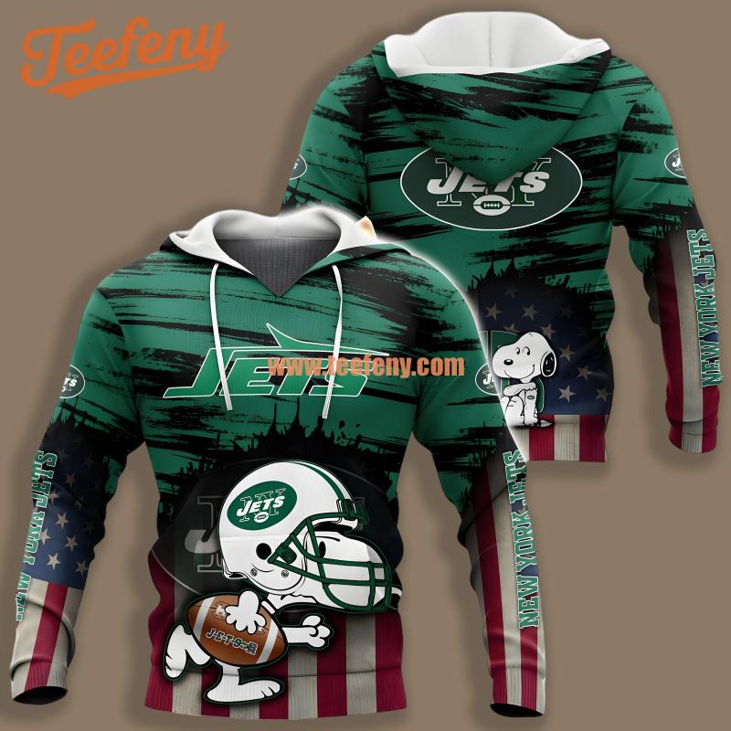 New York Jets Snoopy Black Green 3D Graphic Hoodie