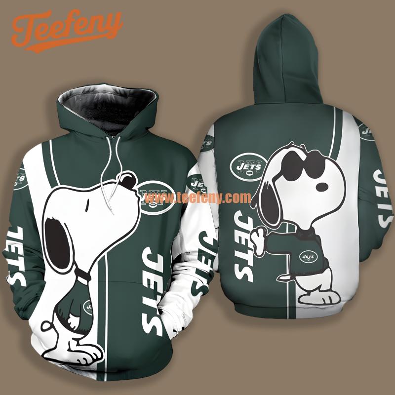 New York Jets Snoopy Green White 3D Hoodie Pullover