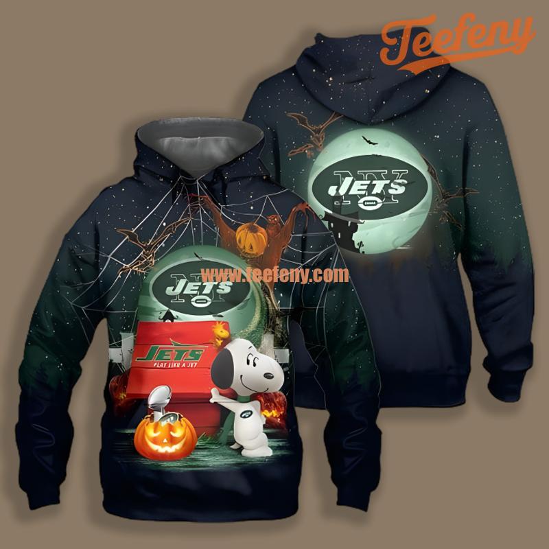 New York Jets Snoopy Pumpkin Halloween Blue 3D Design Hoodie