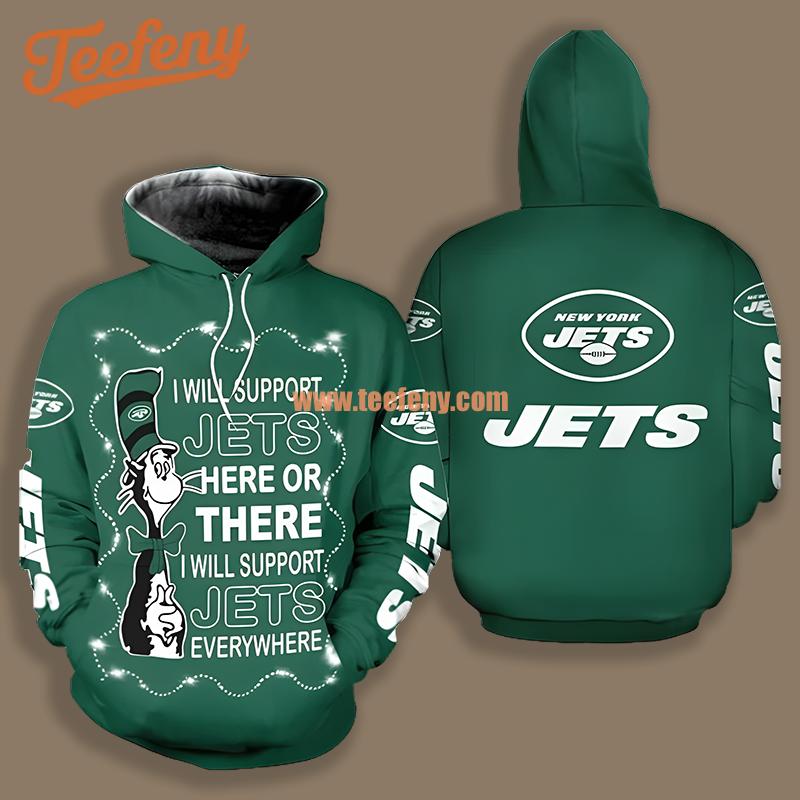 New York Jets The Cat In The Hat Green White 3D Design Hoodie