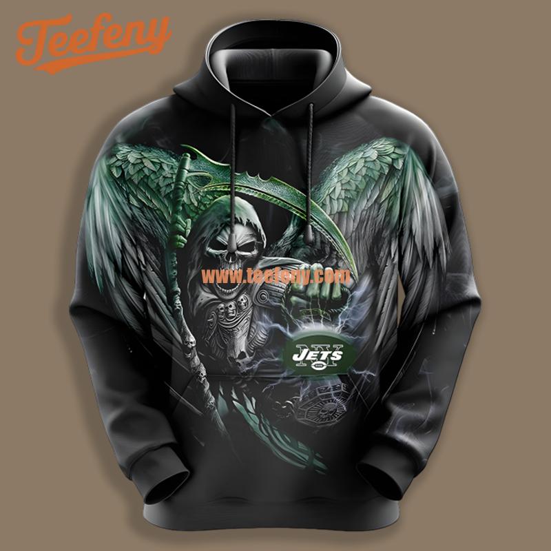 New York Jets Winged Skull Green Black 3D Fashion Hoodie