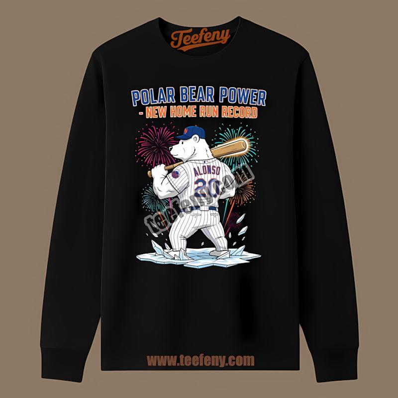 Pete Alonso Mets Polar Bear Power Home Run Record Celebration Long Sleeve Pete Alonso Mets Polar Bear Power Home Run Record Celebration Long Sleeve