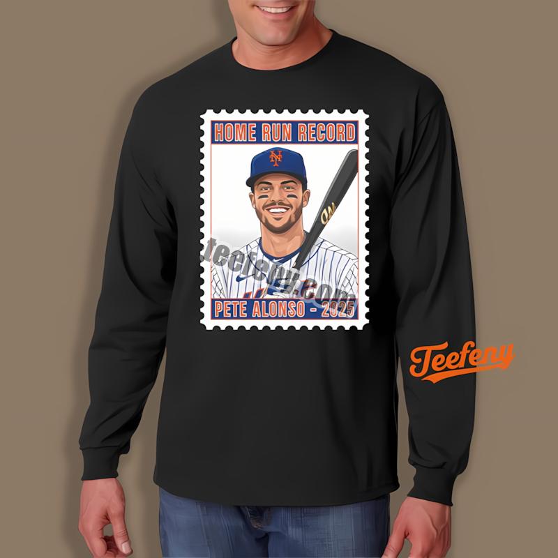 Pete Alonso Mets Stamp Edition Home Run Record Celebration Long Sleeve Pete Alonso Mets Stamp Edition Home Run Record Celebration Long Sleeve