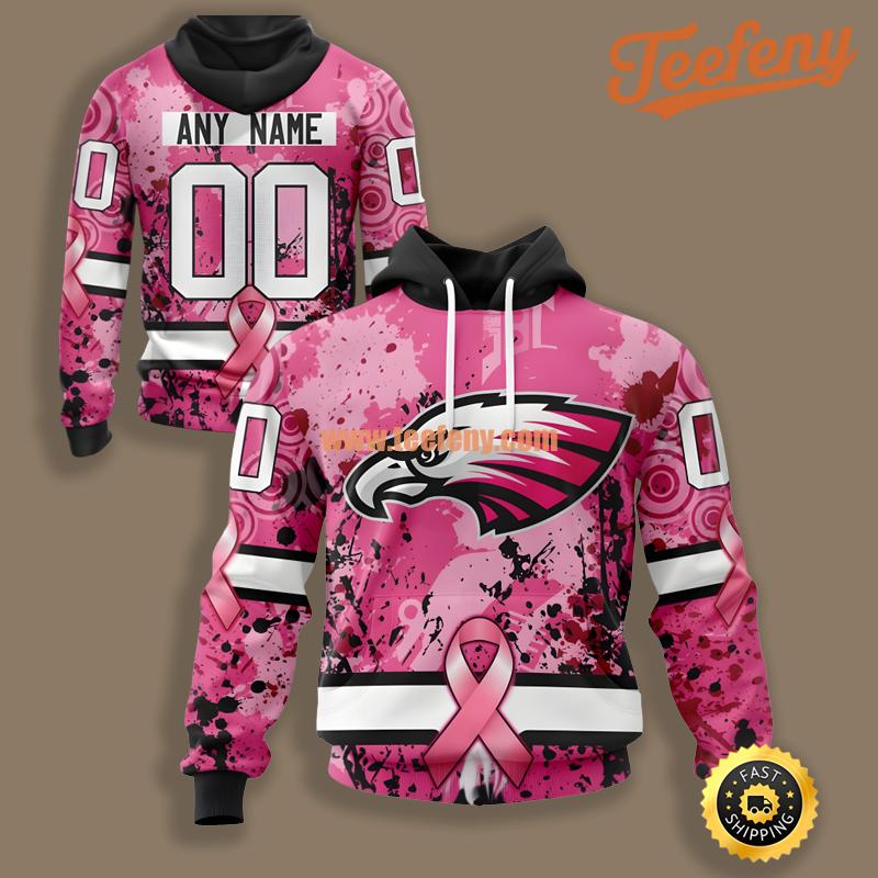 Philadelphia Eagles Breast Cancer Pink 3D Printed Hoodie