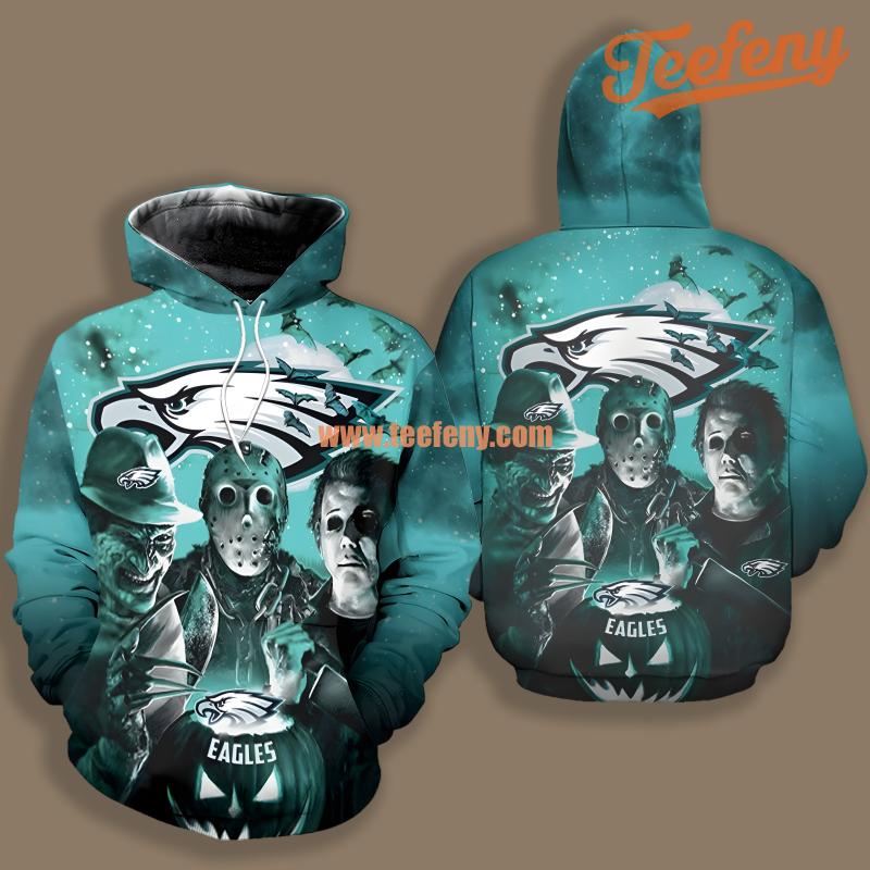 Philadelphia Eagles Freddy Jason Michael Myers Pumpkin Blue 3D Hoodie