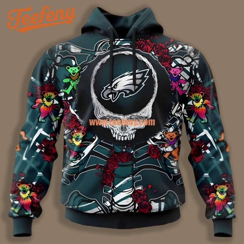 Philadelphia Eagles Grateful Dead Blue 3D Full Print Hoodie