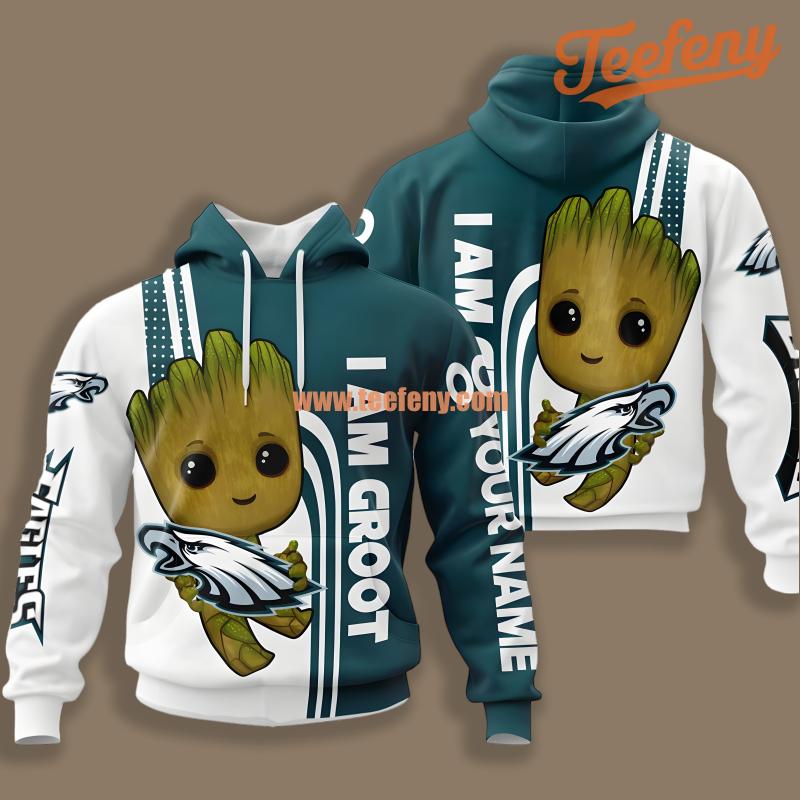 Philadelphia Eagles Groot Blue White 3D Hoodie Printing
