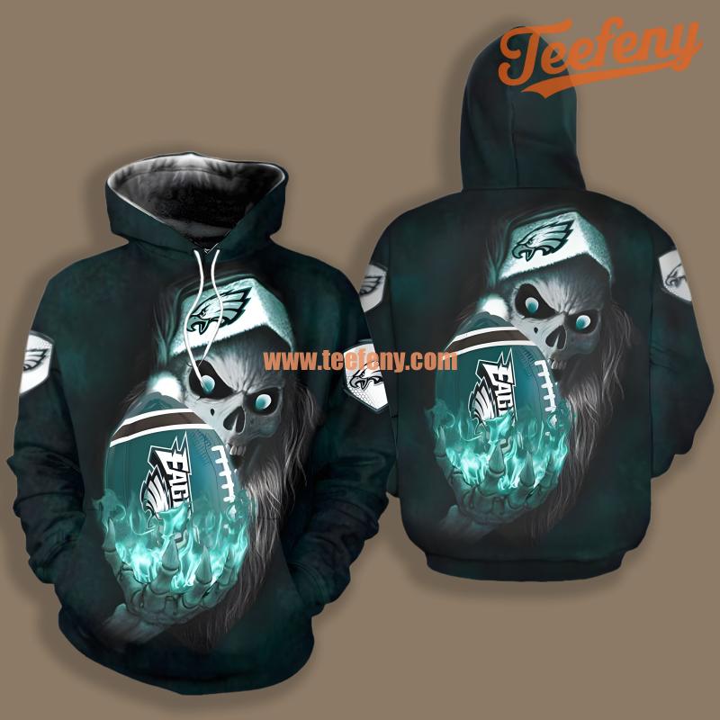 Philadelphia Eagles Halloween Skull Black Blue 3D Horror Hoodie