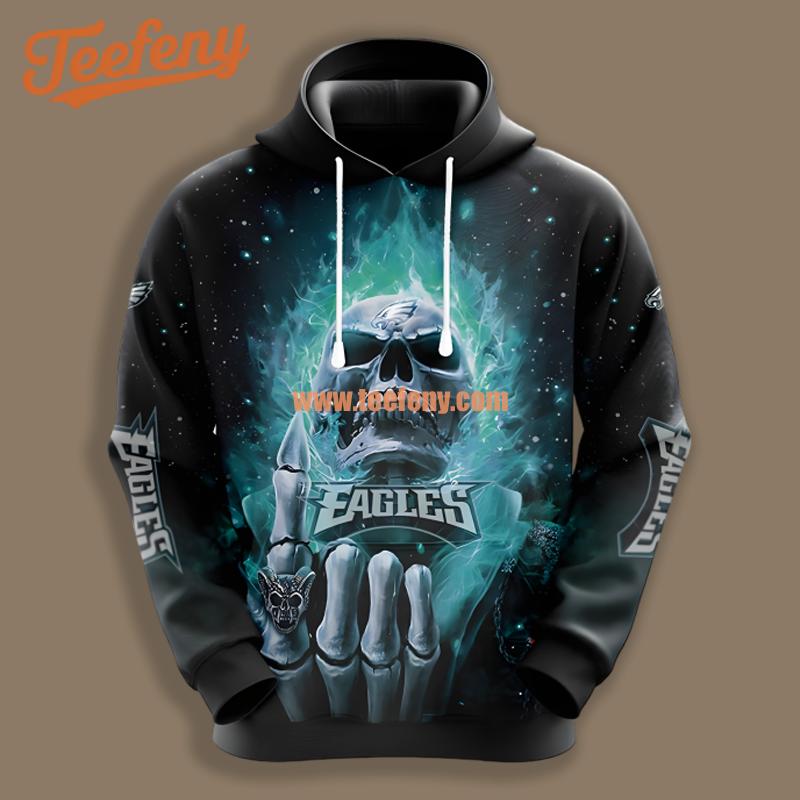 Philadelphia Eagles Hot Skull Blue Black Novelty 3D Hoodie