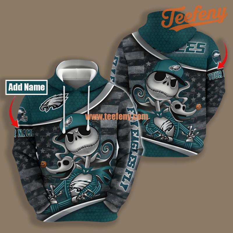 Philadelphia Eagles Jack Skellington Blue 3D Hoodie Pullover